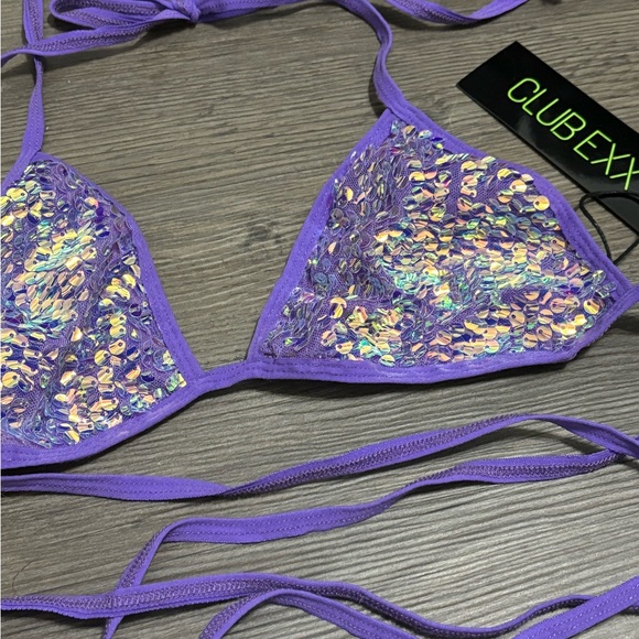 NWT Dolls Kill / Club Exx Purple Royal Reef Diva Sequin Wrap Top - Picture 4 of 7
